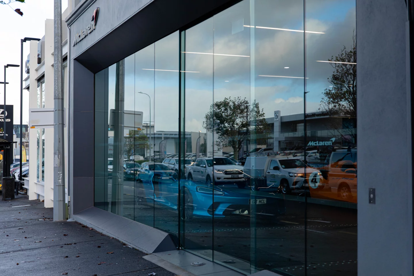 Mclaren showroom glass facade