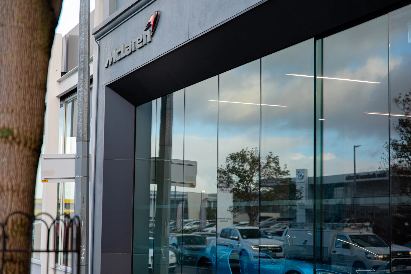 Mclaren showroom glass facade